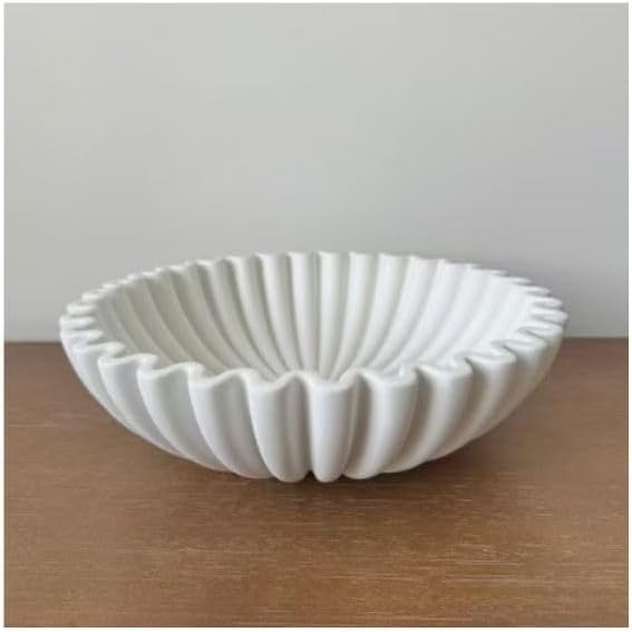 Ruffle Decorative Bowl Large Modern Fruit Centerpiece Beige
