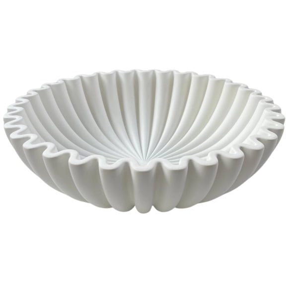 Ruffle Decorative Bowl Large, Resin Sculpture with Flowing Ruffle Design, Marble Texture, White Finish, Perfect for Modern Home Decor and Centerpieces