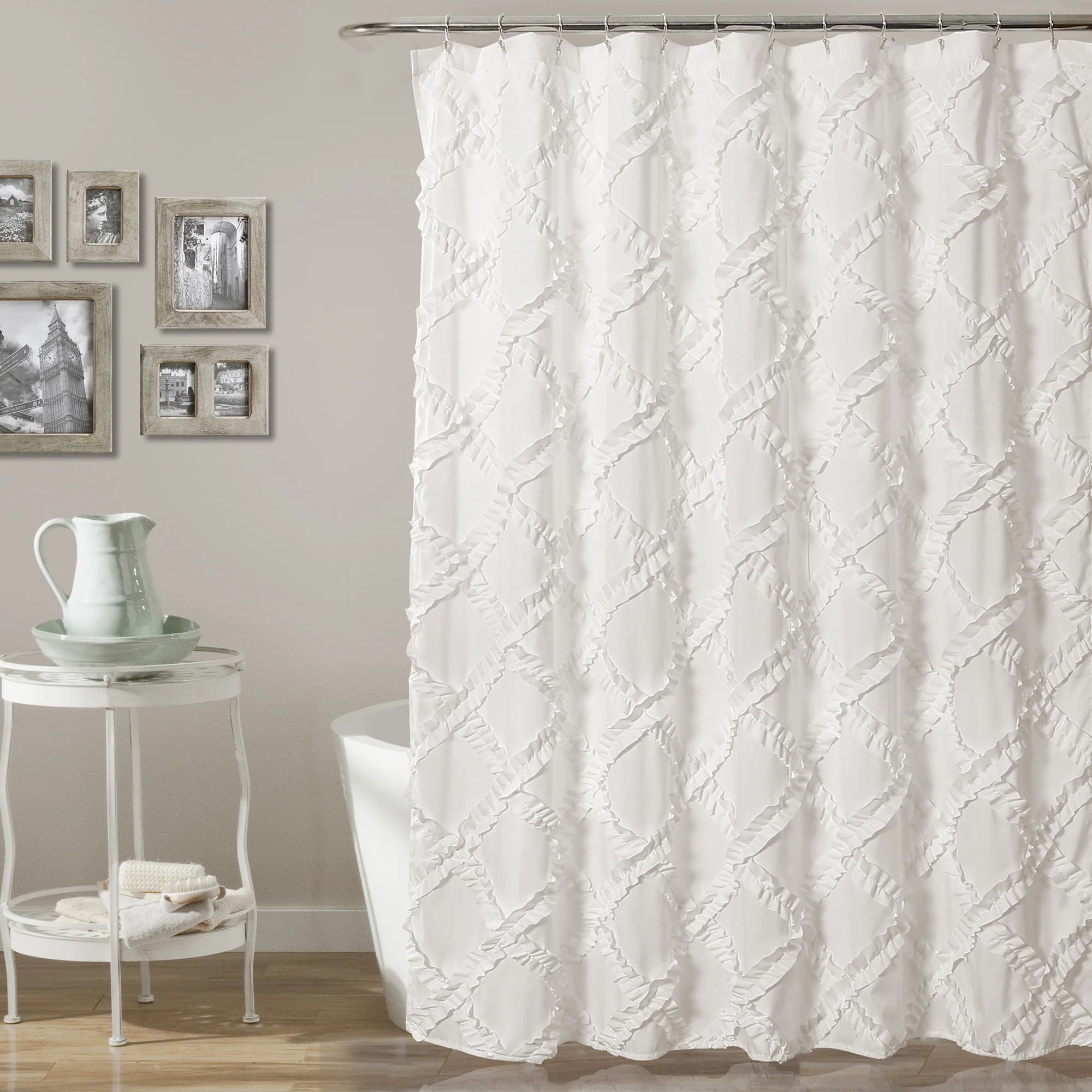 Ruffle Diamond Shower Curtain White 72x72
