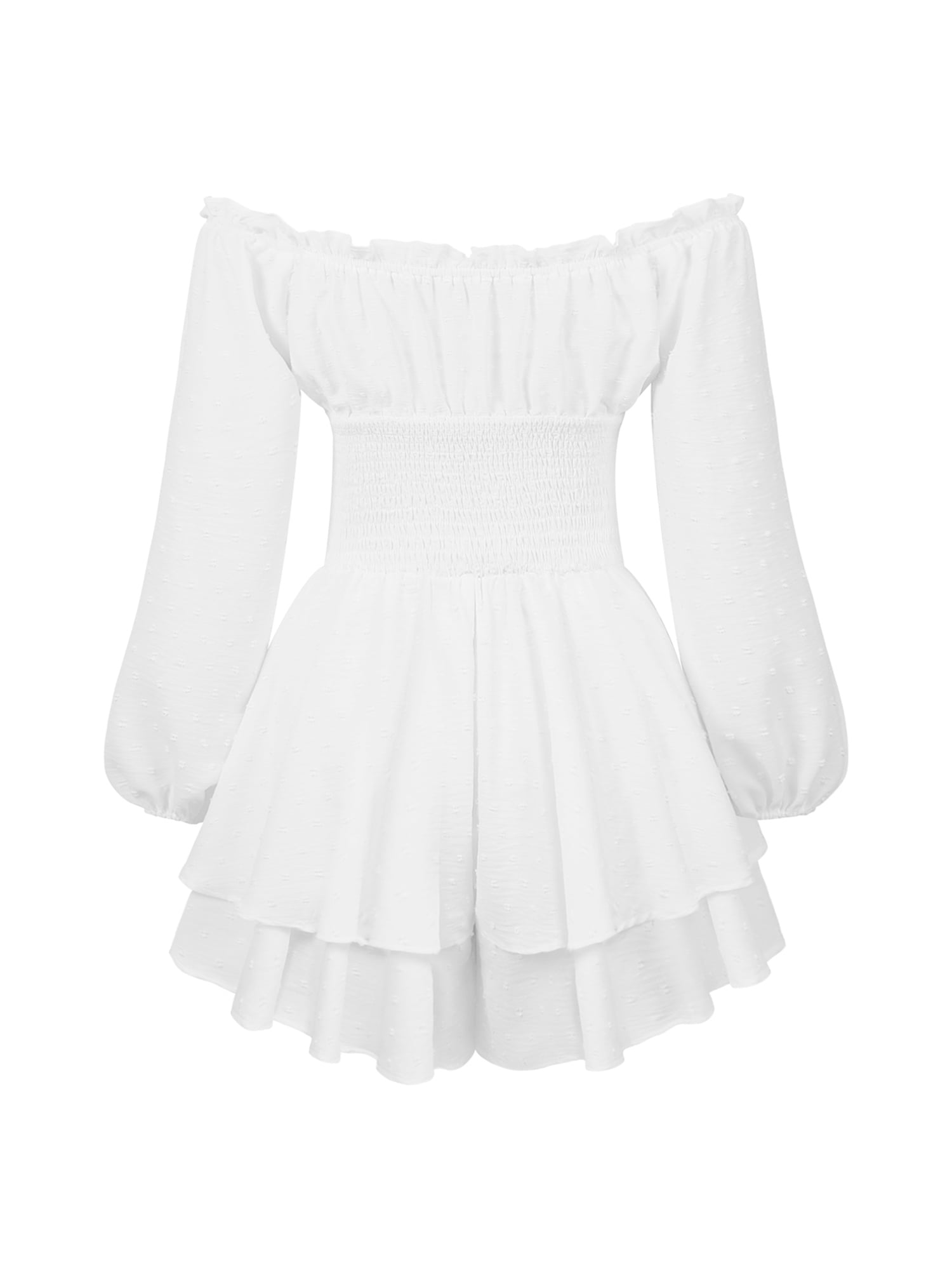 Ruffle Dress Builtin Shorts Women Off Shoulder Long Puff Sleeve