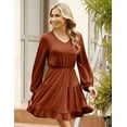 thumbnail image 1 of Ruffle Dress, Mini Dress Elastic Waist V Neck Puff Sleeve Casual Loose Flowy Swing Solid Tiered Short Dress Ruffle Hemline, 1 of 9