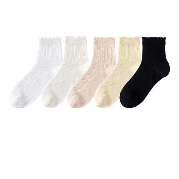 Ruffle Dress Socks For Women Cotton Thin Frilly Socks Mesh Breathable Soft Elastic Crew Socks 5 Pack