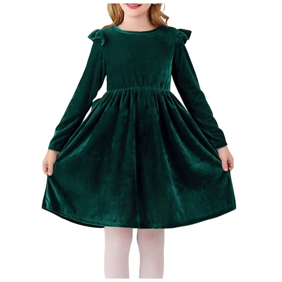 Ruffle Dresses for Teens Toddler Baby Girl Christmas Outfit Tree Embroidery Lapel Collar Long Sleeve Dress Cute Baby Girl Christmas Dress