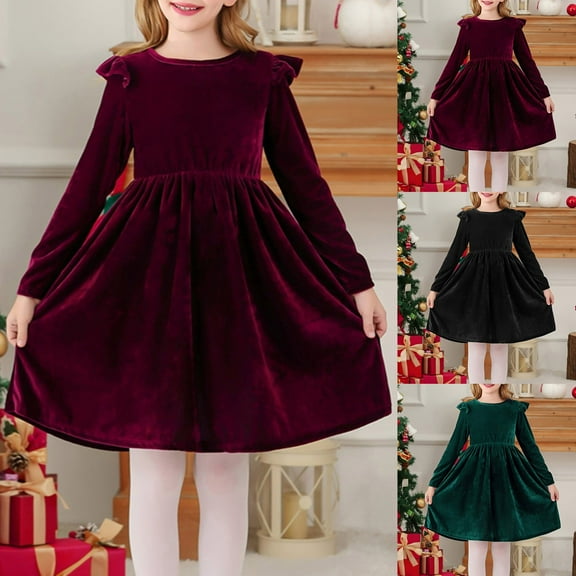 Ruffle Dresses for Teens Toddler Fall Dress Girl Winter Clothes Long Sleeve Velvet Dresses Princess Party Outfits