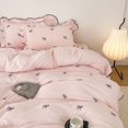 thumbnail image 1 of Ruffle Duvet Cover Twin Size 3 Pieces Pink Bow Black Edge Duvet Cover Set Chic Embroidery Comforter Cover for All Season Cute Bedding Set with Zipper 2 Pillow Shams for Kids Girls Adult, 1 of 6