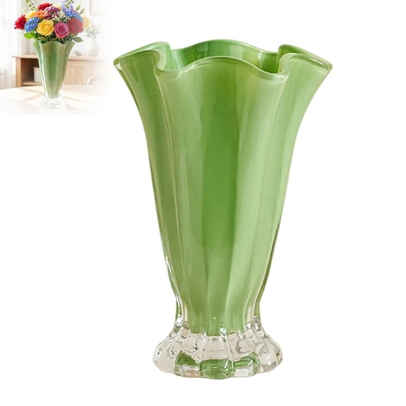 Ruffle Edge Glass Floral Vase Thickened Crystal Bud Vase Modern Table Flower Vase For Wedding Home Living Room Decor