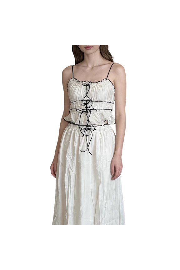 Ruffle Flowy A-Line, Summer Vacation Date Night, 2-Piece Sundresses Beach Casual Pastel White L