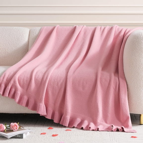 Ruffle Gift Throw Pink Gift 50"x60" Chenille Knit Throw Blanket