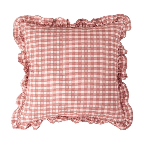 Ruffle Gingham Pillow Covers 18" x 18", Light Pink Plaid | Soft & Breathable Gingham Pillow Cases, Linen Feel Ruffled Plaid Pillow Cover with Envelope Closure for Sofa Bed