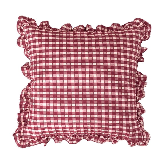 Ruffle Gingham Pillow Covers 18" x 18", Red Plaid | Soft & Breathable Gingham Pillow Cases, Linen Feel Ruffled Plaid Pillow Cover with Envelope Closure for Sofa Bed