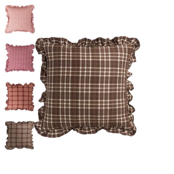 Ruffle Gingham Pillow Covers Farmhouse Checkered Pillowcase Chic Vintage Square Decorative Cushion Cover for Bed Sofa Living Room - D