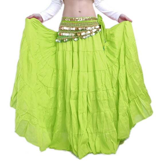 Ruffle Glow Tea Party Cosplay Outfit Belly Dance Long Swirl Maxi Skirts Green