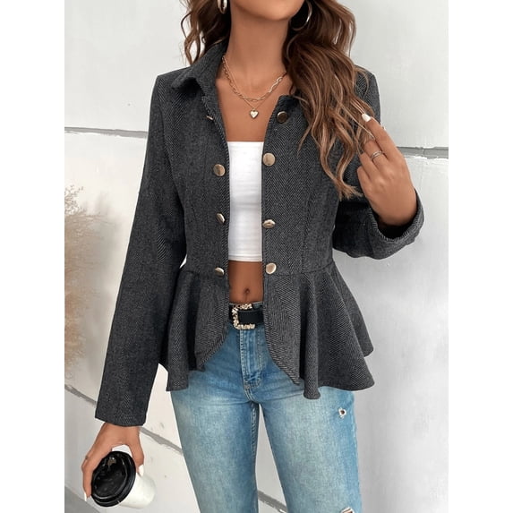 Ruffle Hem Collared Blazer