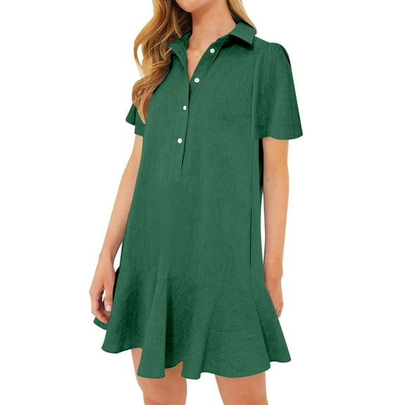 Ruffle Hem Short Sleeve Dress For Women Casual Summer Flowy Midi Dress With Vintage Style plus Size Lace Dress Long Vintage Puff Sleeve Dress Womens Dresses Formal Occasion V Neck Chiffon Women's Maxi