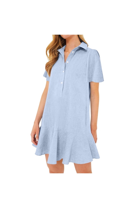 Ruffle Hem Short Sleeve Dress For Women Casual Summer Flowy Midi Dress With Vintage Style plus Size Lace Dress Long Vintage Puff Sleeve Dress Womens Dresses Formal Occasion V Neck Chiffon Women's Maxi