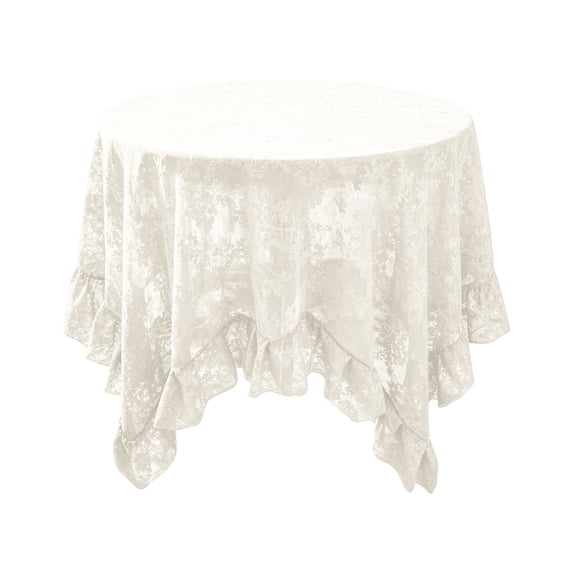 Ruffle Lace Round Tablecloth Vintage Floral Sheer Table Cover with 3-Inch Ruffle Edge Soft Polyester Holiday Dining Decor 55.12 in White