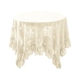 thumbnail image 1 of Ruffle Lace Round Tablecloth Vintage Floral Sheer Table Cover with 3-Inch Ruffle Edge Soft Polyester Holiday Dining Decor 55.12 in Yellow, 1 of 3