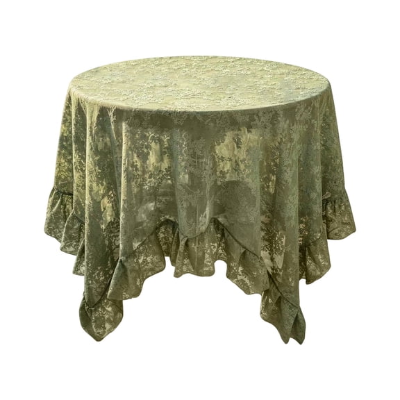 Ruffle Lace Tablecloth 140x140cm Vintage Floral Overlay With Scalloped Hem For Dining Table Decor