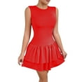 thumbnail image 1 of Ruffle Midi Dresses For Women Casual Daily Crew Neck Sleeveless Solid Color Pleated Short Dresses for Women Trendy Red M, 1 of 8