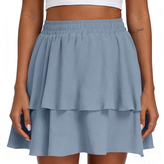 Ruffle Mini Skirt Women in Solid Color with Stretch Waist and Layered Ruffle Hem for Casual Street Style and Day Out Blue XXL