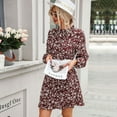 thumbnail image 1 of Ruffle Neck Floral Print Long Sleeve Tie Back Dress for Women, 1 of 3