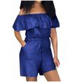 thumbnail image 1 of Ruffle Off The Shoulder Denim Shorts Rompers for Women Summer Plus Size Wide Leg Short Jeans Jumpsuits with Pockets, 1 of 5