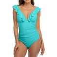 thumbnail image 1 of Ruffle One Piece Swimsuits for Women V Neck Ruched Monokini Bathing Suits, 1 of 6