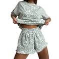 thumbnail image 1 of Ruffle Pajama Set, Hugcore Womens Pajamas Set Ruffle Pj Soft Short Sleeve Tops and Shorts 2 Piece Cute Pajama Sets Pajama Short Set Green, L, 1 of 7
