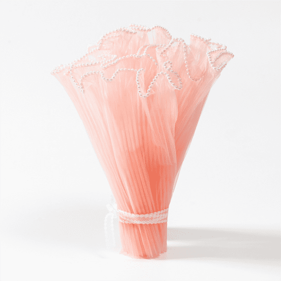 Ruffle Pearl Edge Organza Flower Wrapping Mesh Paper Bouquet Packaging Wrappers Wrinkled Translucent Wavy Net Yarn Florist Supplies for Valentine's Day,Pink