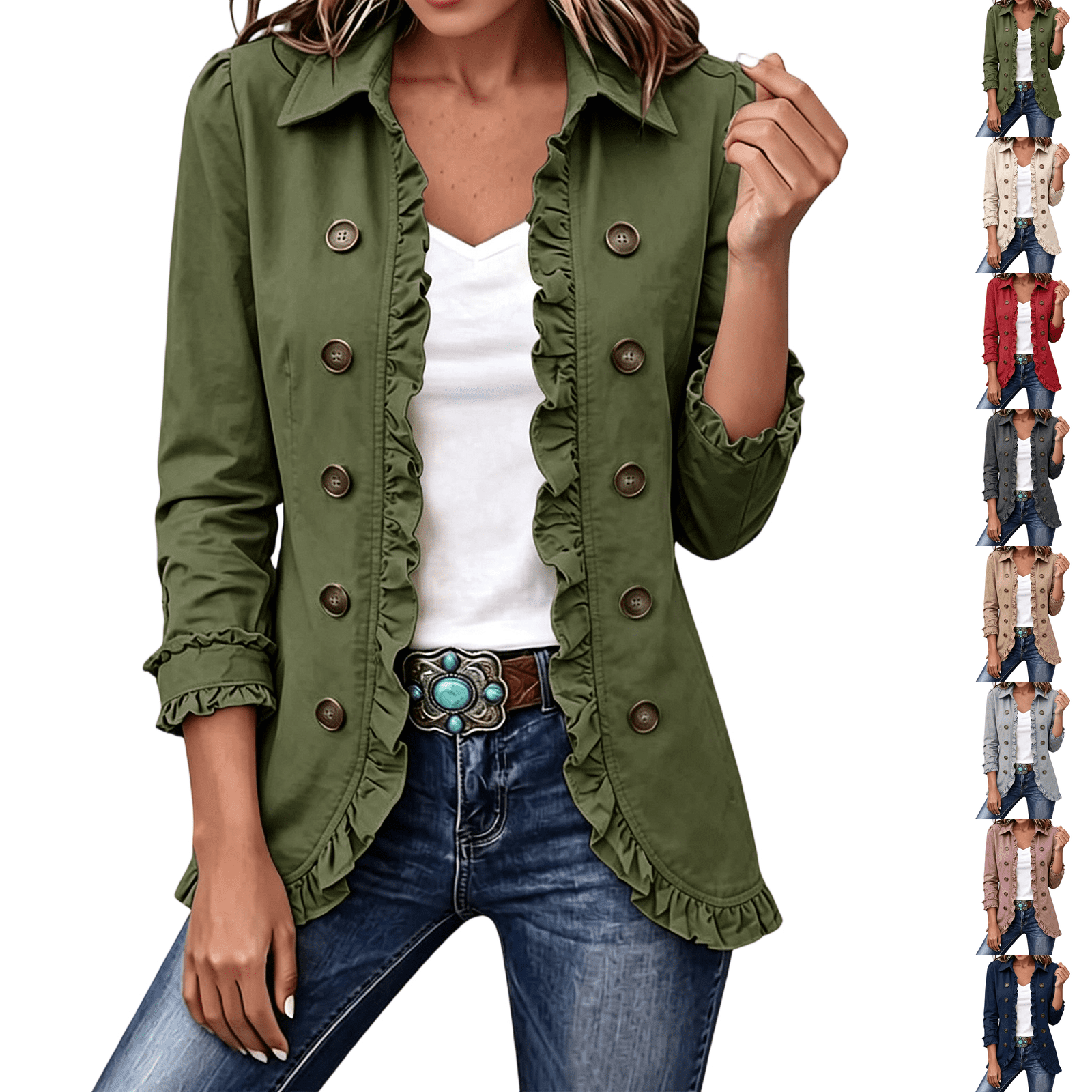 Ruffle Peplum Jackets Womens Open Front Lapel Jacket Cardigan Jacket ...