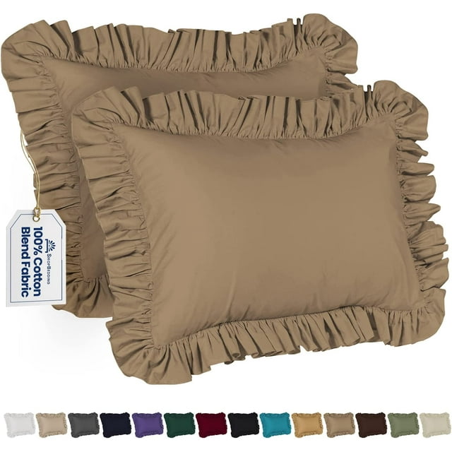 Ruffle Pillow Case King Pillow Sham (Camel), Ruffle Pillow Cover, Set