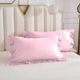 thumbnail image 1 of Ruffle Pillow Cases Set of 2 Piece ( 32" x 32" ) Cushion Size - 100% Cotton Farmhouse Pillowcovers with Zipper, 400TC Pillow Protectors with Border Dust Ruffles - Pink Solid., 1 of 4