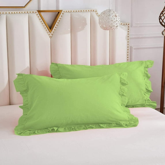 Ruffle Pillow Cases Set of 4 Piece ( 20" x 30" ) Standard Size - 100% Cotton Farmhouse Pillowcovers with Zipper, 400TC Pillow Protectors with Border Dust Ruffles - Sage Solid.