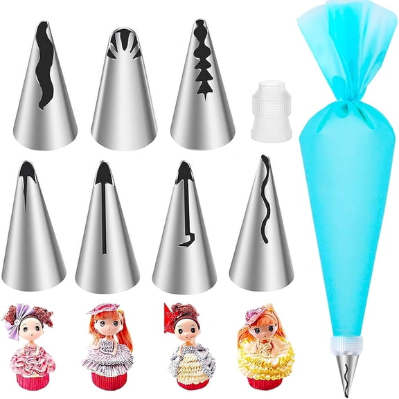 Ruffle Piping Tips Set, Seamless Stainless Steel Vintage Cake Piping Tips Pleated Skirt Piping Nozzles Set, Cake Decorating Tips for Cake Cupcakes Cookies, 9 Pieces
