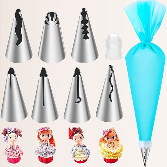 Ruffle Piping Tips Set, Stainless Steel Vintage Cake Piping Tips Pleated Skirt Piping Nozzles Set for Cake Decorating