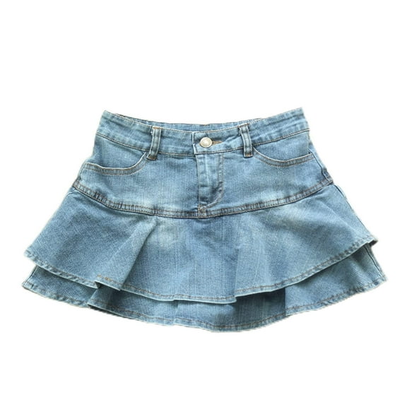 Ruffle Pleated Women's Summer Low - Waist A - Line Denim Skirt. Sexy mini short skirt