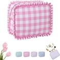 thumbnail image 1 of Ruffle Gingham Cosmetic Case Makeup Bag with Ruffle, Pink, 1 Piece Count 1, 1 of 8
