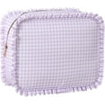 thumbnail image 1 of Ruffle Cosmetic Case Makeup Bag with Zipper, Gingham, Purple, 1 of 7