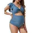 thumbnail image 1 of Ruffle Ribbed Maternity Swimsuit One Piece High Waisted Pregnancy Bathing Suits Push Up Swimwear, 1 of 6