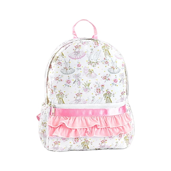 Ruffle Rose Rib Lattice Backpack Heavy Duty Cute Bookbag 14 Inch Dancing Figure Print Daypack for Women