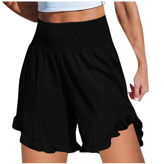 Ruffle Shorts Sevevn Women's Solid Color Casual Ruffled High Waisted Elastic Waist Shorts Womens Shorts Casual