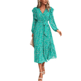 thumbnail image 1 of Ruffle Shoulder Floral Print Midi Dress for Women Mid-Calf Length Green X-Large, 1 of 5