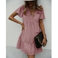thumbnail image 1 of Ruffle Shoulder Textured Floral Detail Short Sleeve Dress for Women, 1 of 3
