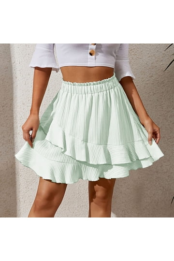 Women Y2K Lace Mini Skirt Low Rise Elastic Sexy Ruffle Hem Micro Skirt Layered Pleated Flowy Short Skirts Streetwear A-Black