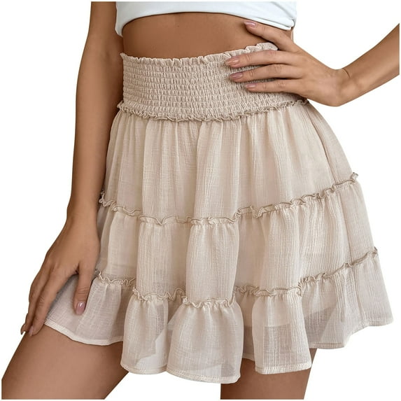 Ruffle Skirt Women, New Summer Tiered Cute Mini Skirts Built in Shorts, 2025 High Waist Flowy Casual Beach Skorts Khaki S