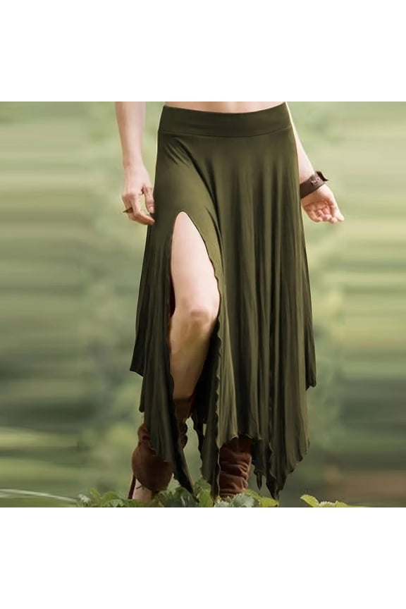 Ruffle Skirt Womens Gothic High Waist Asymmetrical Maxi Skirt with Slit Flowy Ruffle High Low Dance Skirts Green XXL