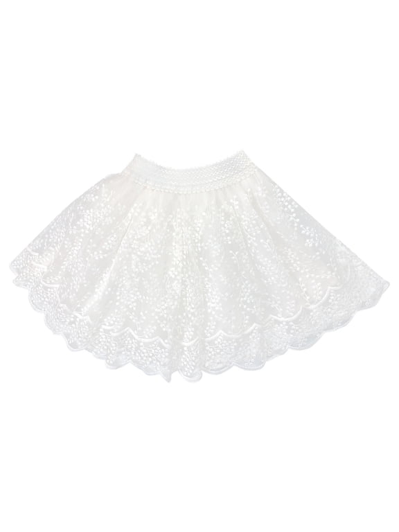 Ruffle Skirts for Girls Girls Ballets Tutus, Kids Birthday Princess Party Dress Skirt, Summer New Puffy Mesh Skirt Uniform Skirts for Toddler Girls White 7Y