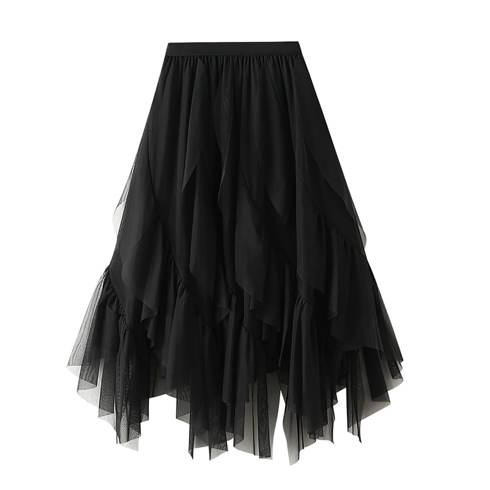 スカート BURMULA : 25SS / YOKE FRILL SKIRT (BLACK) Ruffle Skirts for Women Midi Length Ladies Pure Color