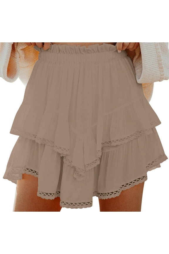 Ruffle Skorts for Woman Boho Tiered Flowy Short Skirt High Waist Mini Skirts Casual Summer Beach Outfits, Limited Time Clearance