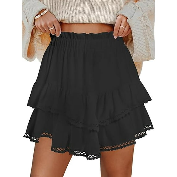 Ruffle Skorts for Woman Boho Tiered Flowy Short Skirt High Waist Mini Skirts Casual Summer Beach Outfits